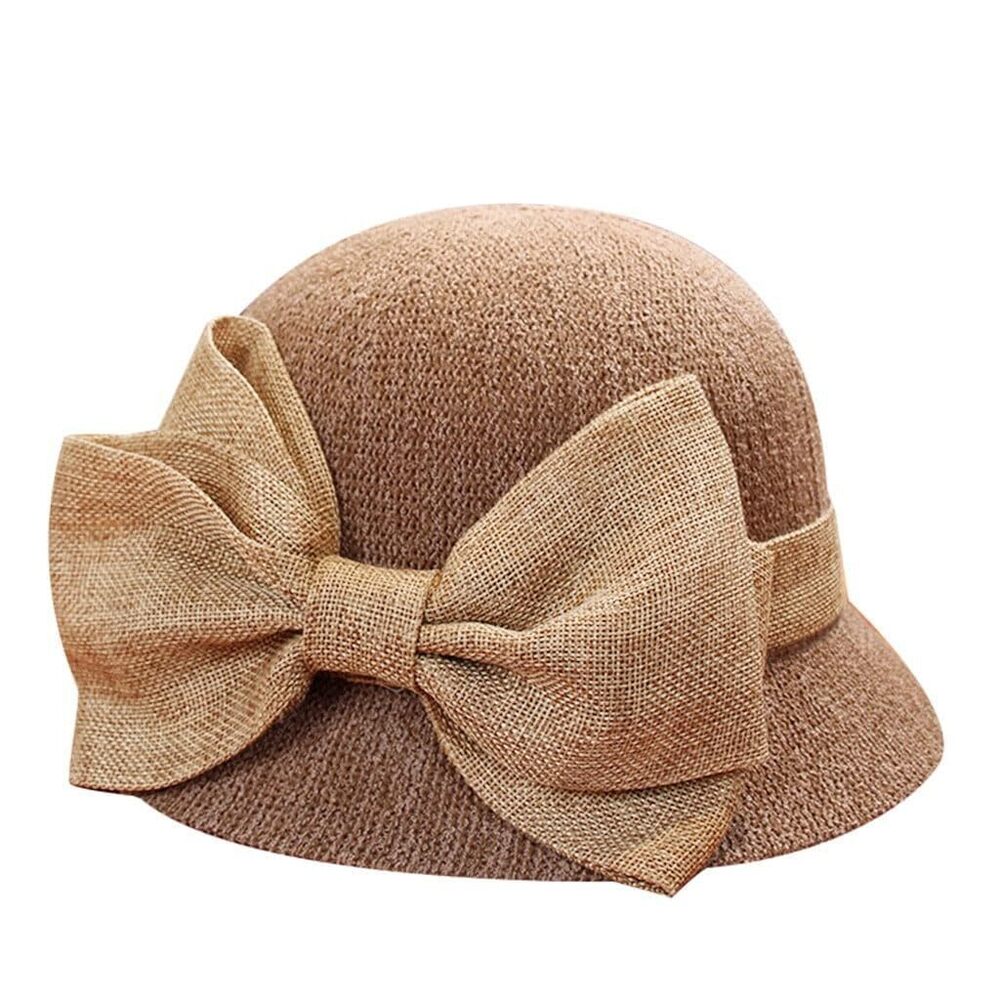 Women's Gatsby Linen Cloche Hat with Lace Band and Flower Women Sun Beach Cap